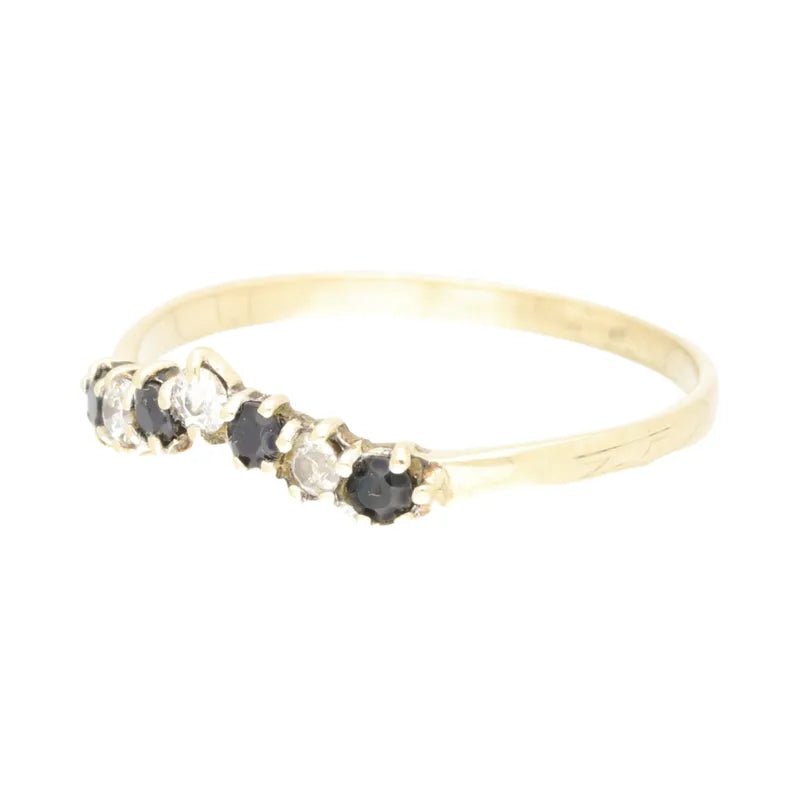 Pre - Owned 9ct Yellow Gold Sapphire & CZ Wishbone Ring2025W16-29