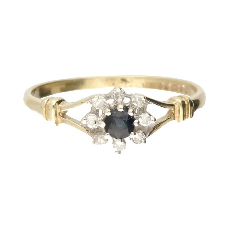 Pre - Owned 9ct Yellow Gold Sapphire & Diamond Open Shoulder Cluster Ring2025W16-22