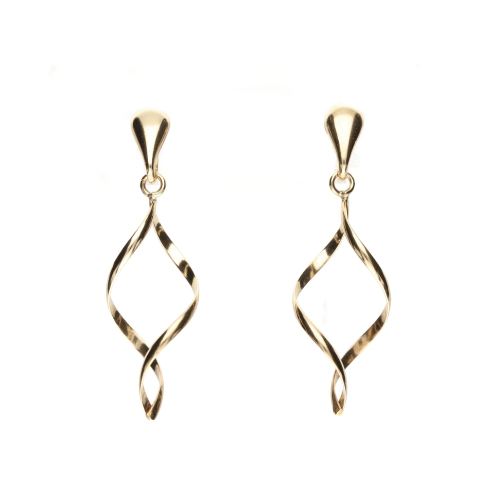 Pre - Owned 9ct Yellow Gold Spiral Drop Earrings