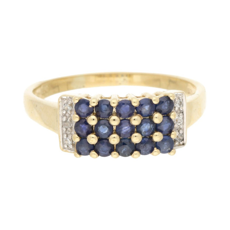 Pre - Owned 9ct Yellow Gold Tanzanite & Diamond Circles & Squares Ring