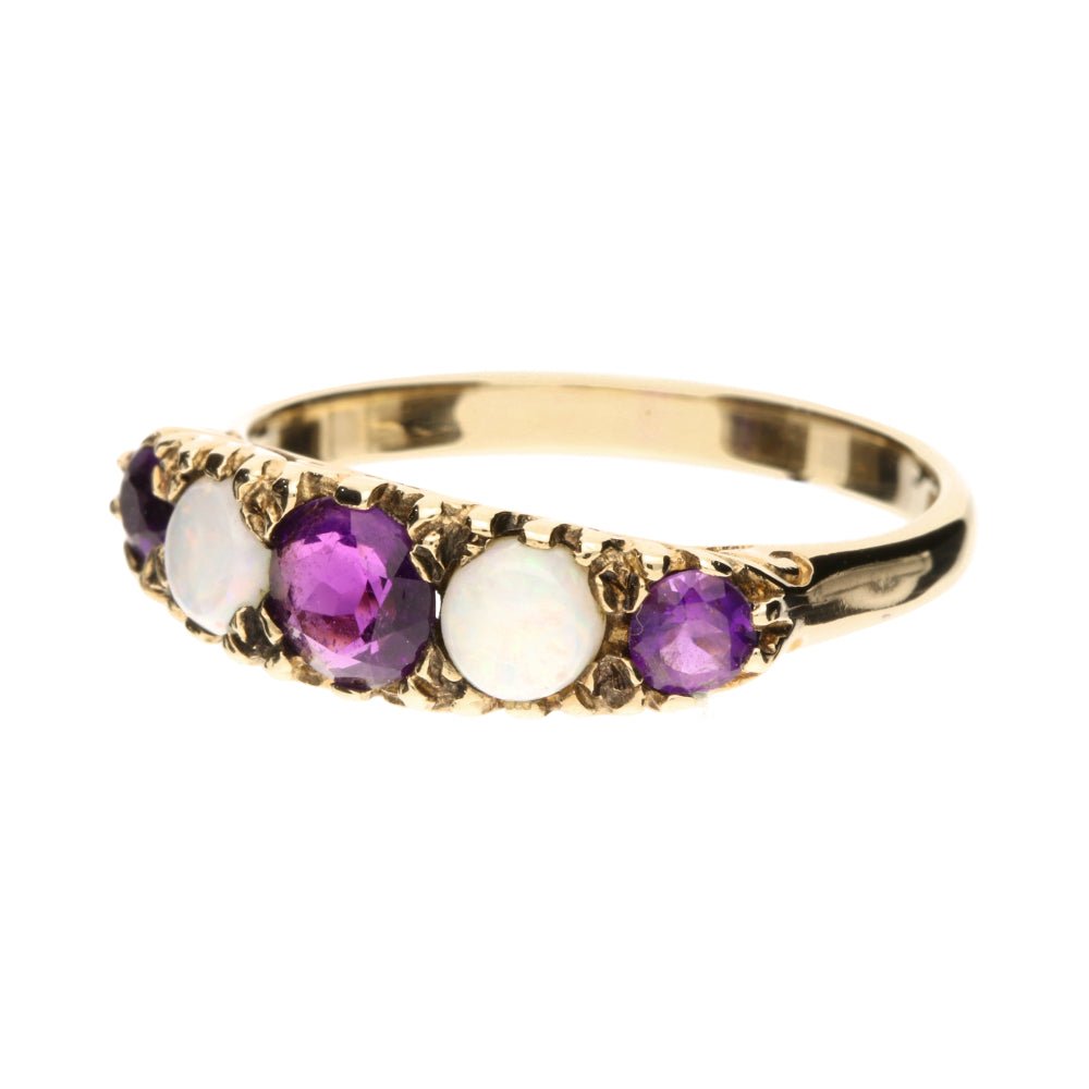 Pre - Owned 9ct Yellow Gold Vintage Style Amethyst & Opal Ring