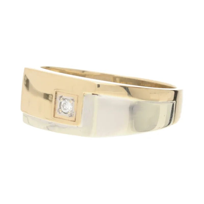 Pre - Owned 9ct Yellow & White Gold Gents Diamond Set Signet Ring2026W34-13-6
