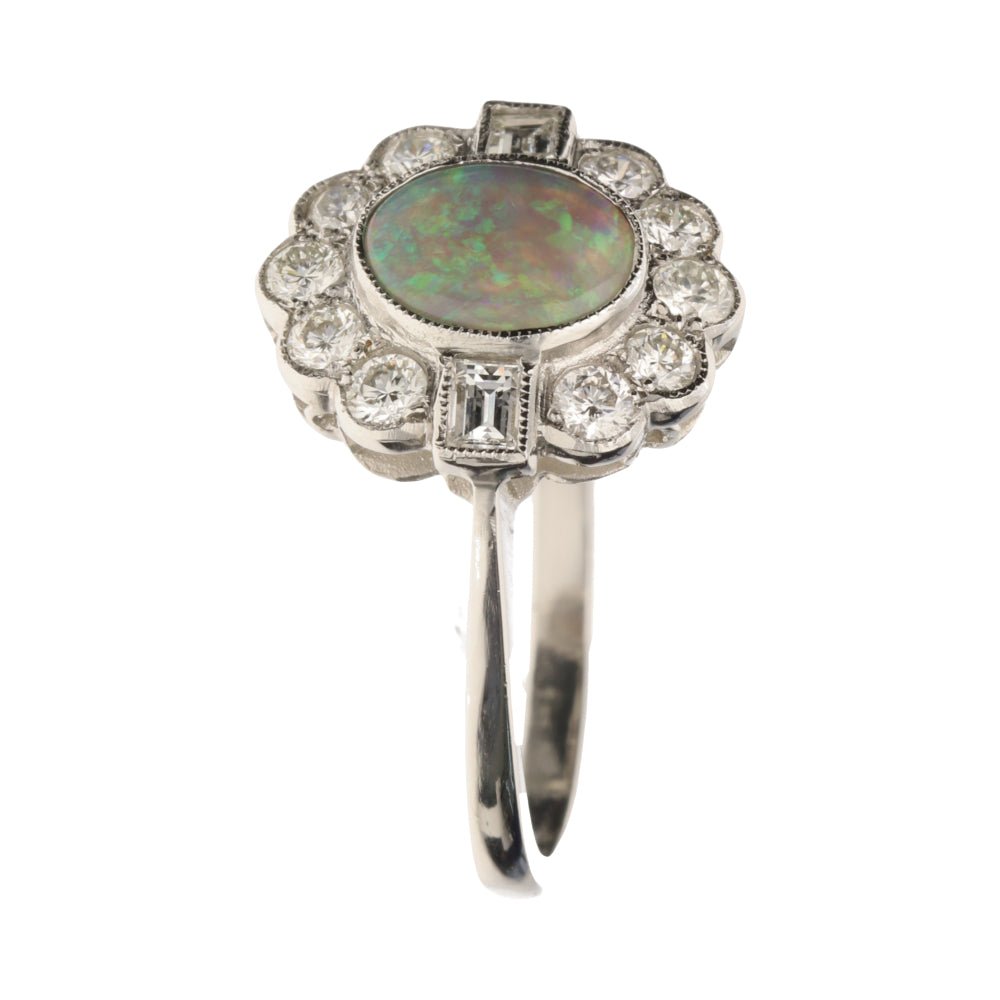 Pre - Owned Platinum Opal & Diamond Cluster Vintage Style Ring