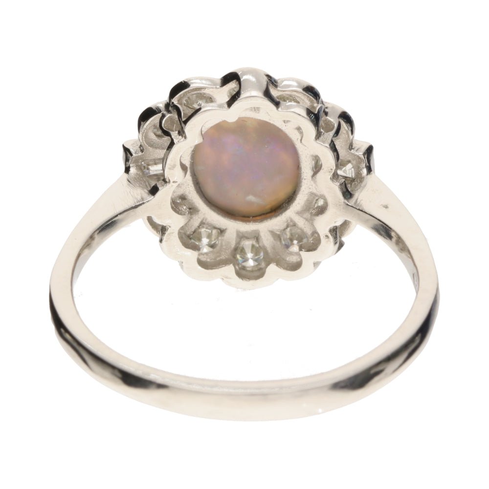 Pre - Owned Platinum Opal & Diamond Cluster Vintage Style Ring