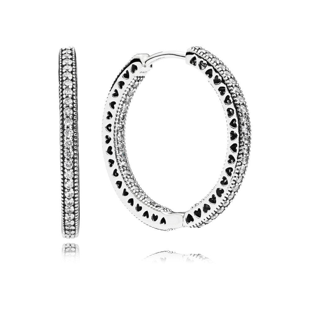 PANDORA Sparkle & Hearts Hoop Earrings 296319CZ
