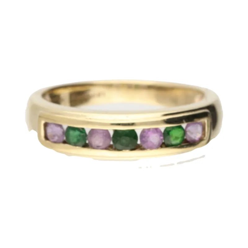 Radiant Pre - Owned 9ct Gold Green Tourmaline & Amethyst Eternity Ring2026W35-39-7