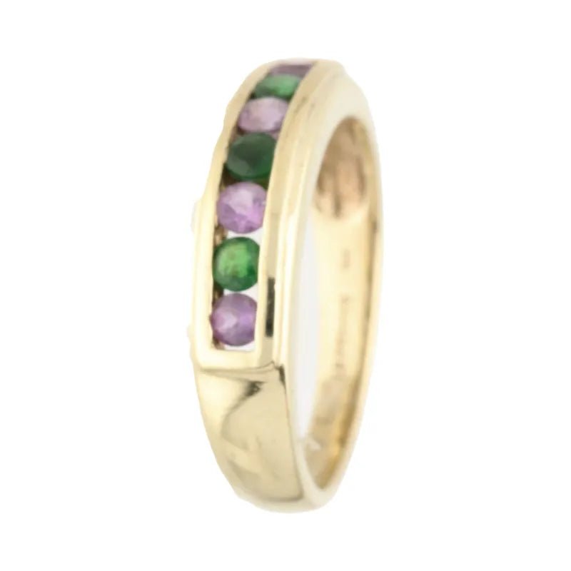 Radiant Pre - Owned 9ct Gold Green Tourmaline & Amethyst Eternity Ring2026W35-39-7