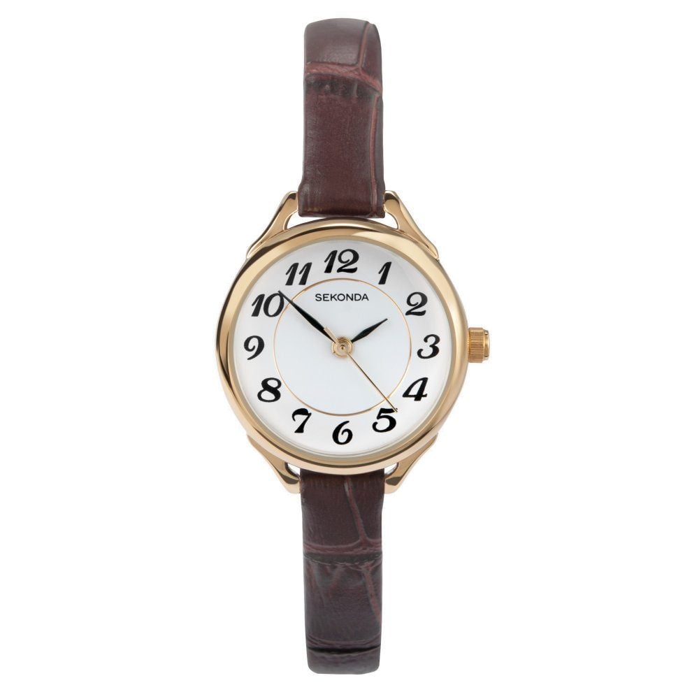 Sekonda Ladies Classic Watch with Brown Leather Strap, Gold Case & White Dial 4701.27255729