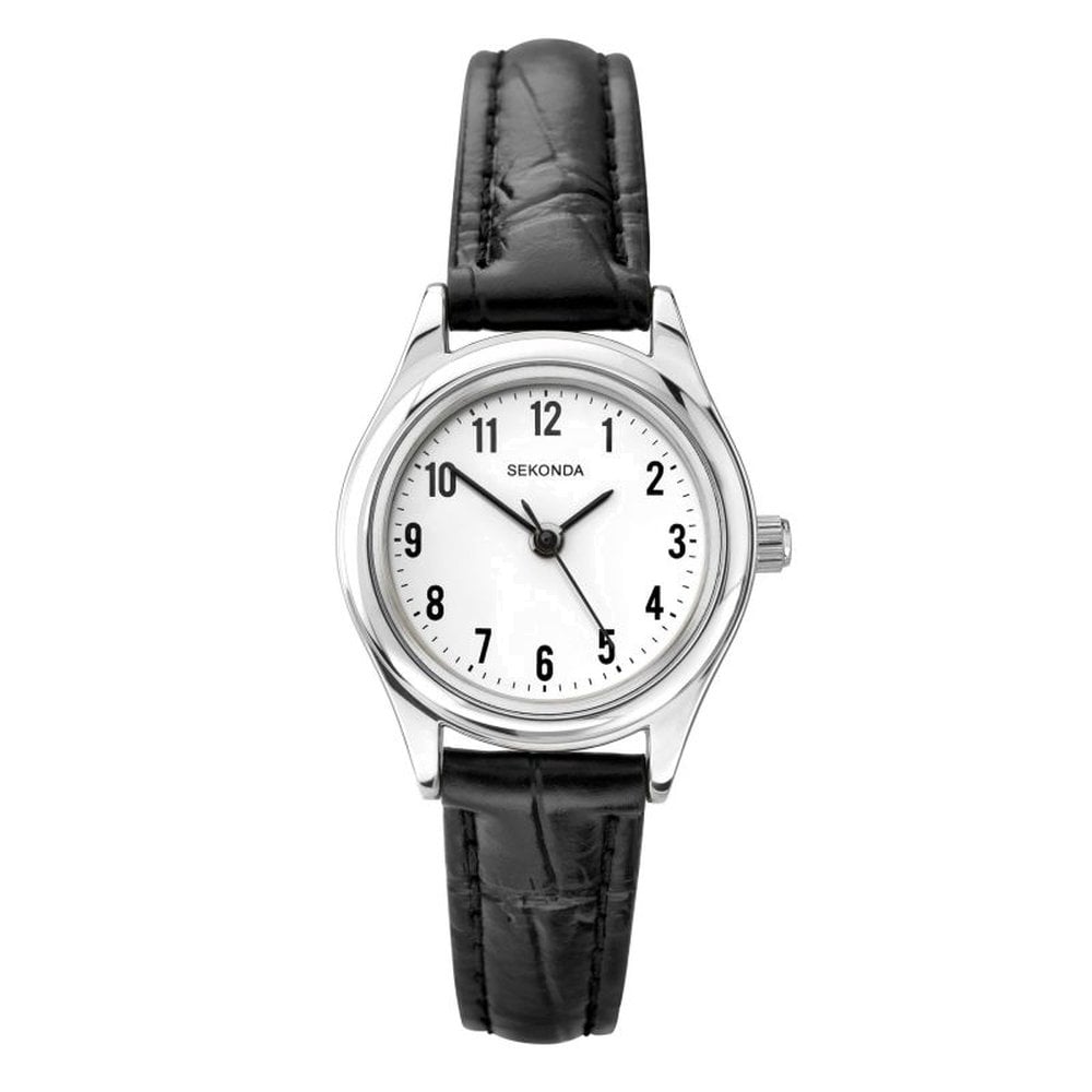 Sekonda Ladies Easy Read Watch with Black Leather Strap, Silver Case & White Dial 4491.27