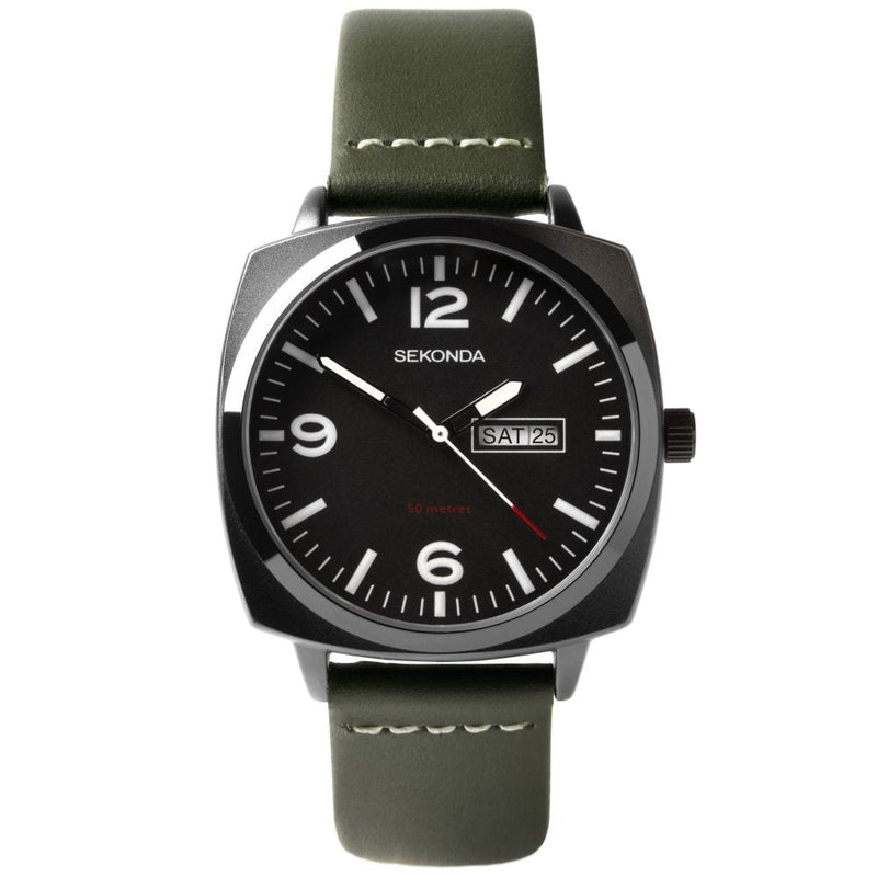Sekonda Mens Airborne Green Leather Strap Watch 1990.27