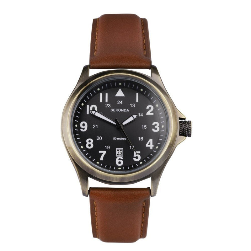 Sekonda Mens Altitude Brown Leather Strap Watch 30033.27