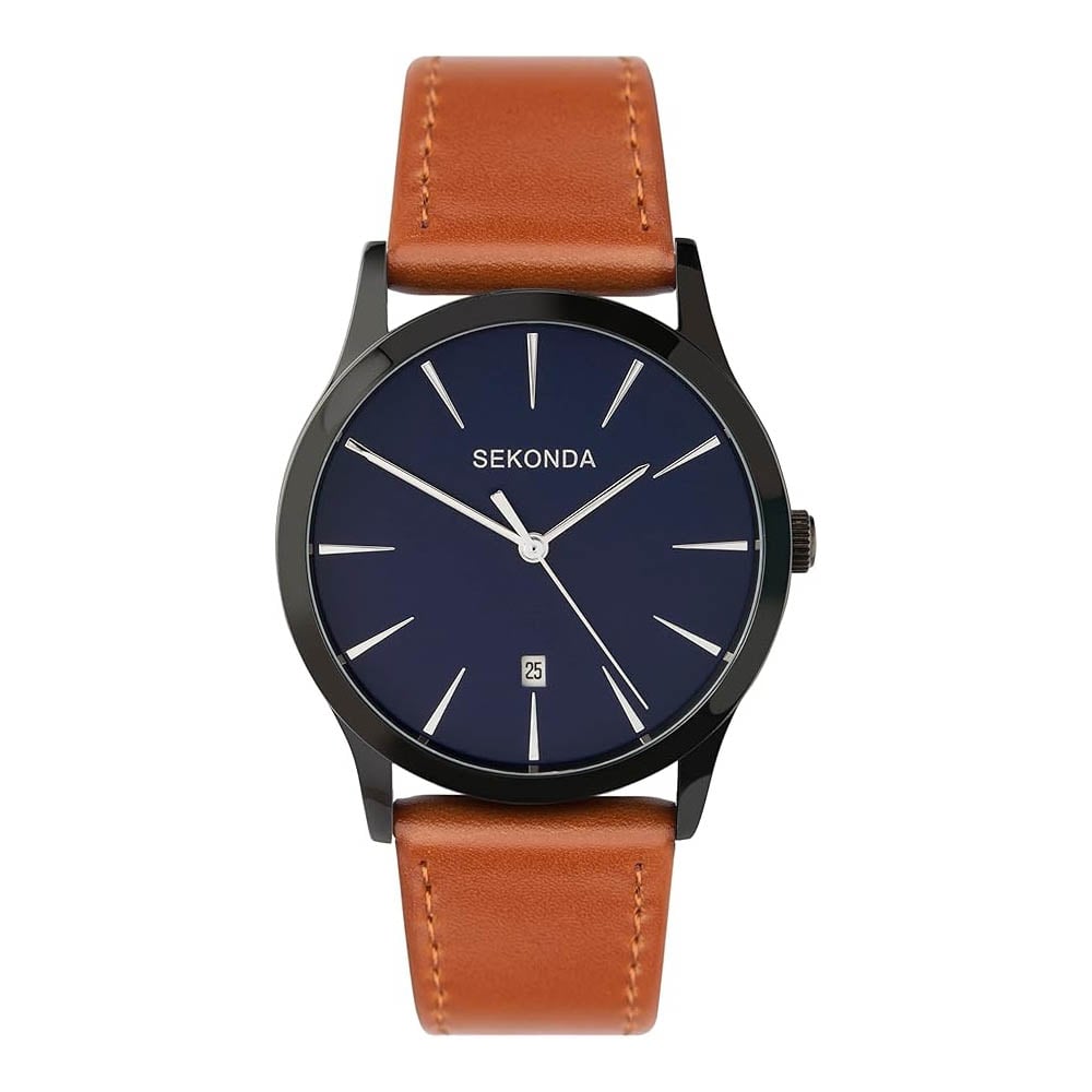 Sekonda Mens Casual Blue Dial and Brown Leather Strap Watch 1514.27