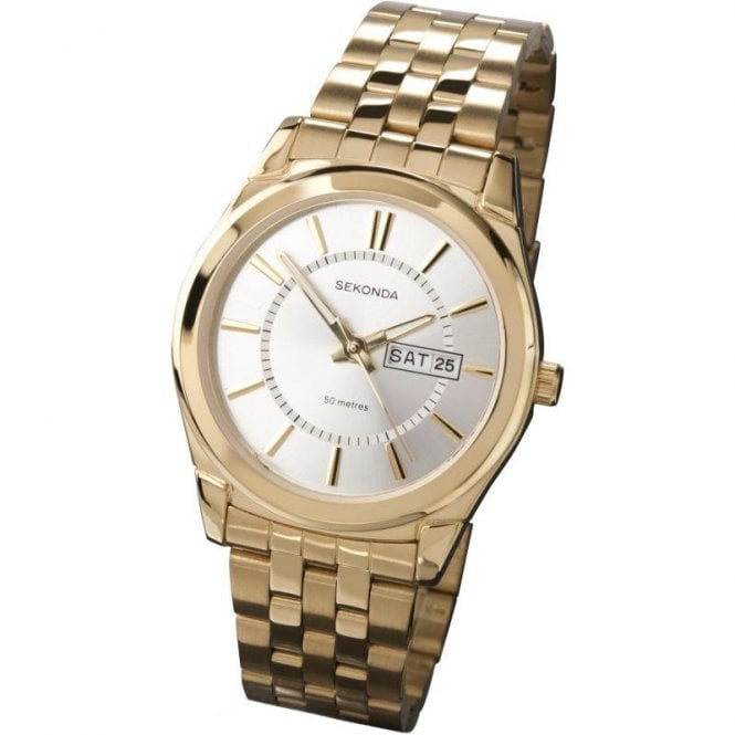 Sekonda Mens Classic Gold Stainless Steel Watch with Silver Dial 3450.27