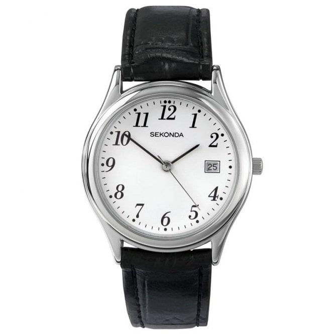 Sekonda Mens Classic Watch with Black Leather Strap & White Dial 3473.27