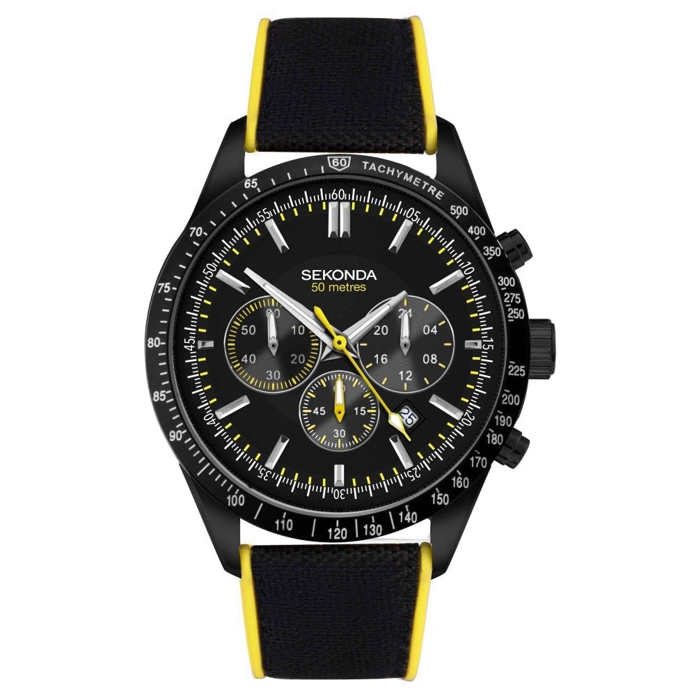 Sekonda Mens Velocity Chronograph Black Stainless Steel Case & Canvas Strap with Black Dial Watch 30018.2730018.27