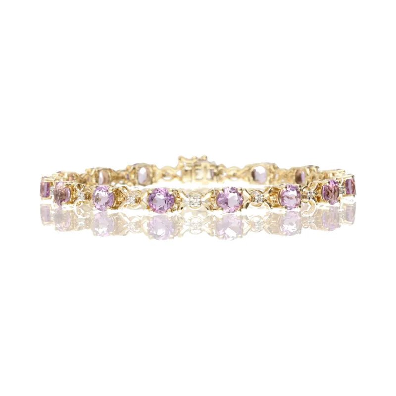 Striking Pre - Owned 9ct Gold Amethyst & Diamond Set Bracelet 18cm2026w35-42-41