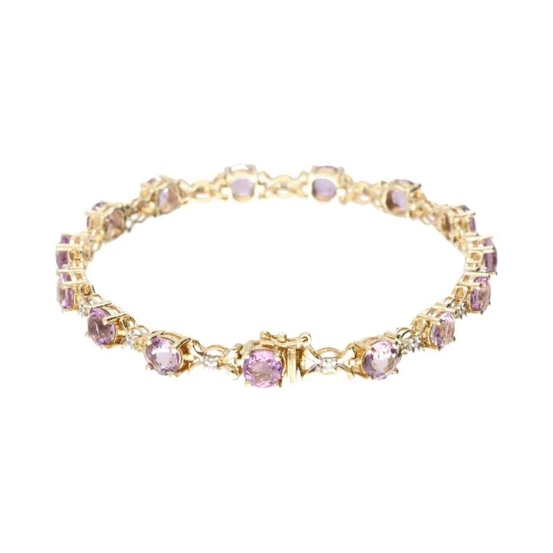 Striking Pre - Owned 9ct Gold Amethyst & Diamond Set Bracelet 18cm2026w35-42-41