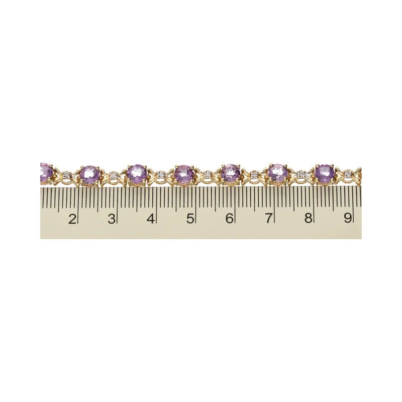 Striking Pre - Owned 9ct Gold Amethyst & Diamond Set Bracelet 18cm2026w35-42-41