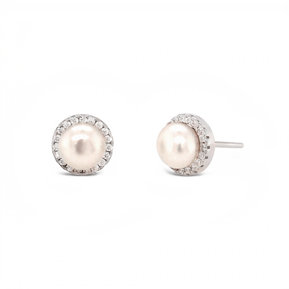 Sugar Sugar Cz Freshwater Pearl Stud Earrings