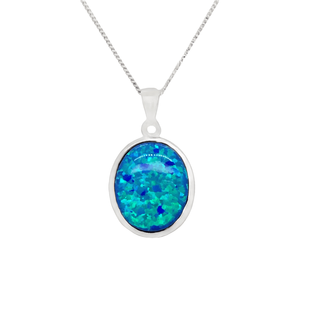 Sugar Sugar Silver Blue Lab Opal Oval Pendant