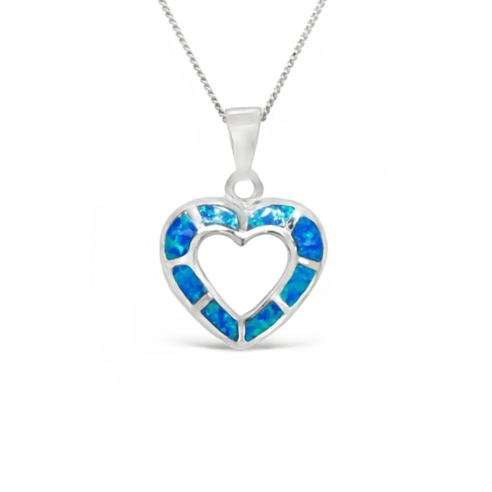 Sugar Sugar Silver Lab Opal Hollow Heart Pendant