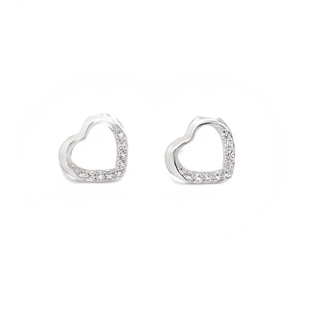 Sugar Sugar Sterling Silver CZ Opework Heart Stud Earrings