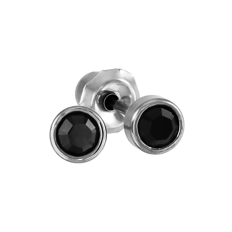Titanium 4mm Black Onyx Bezel Set Stud Earrings37825