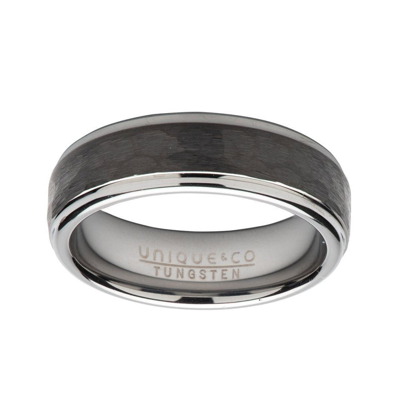 Tungsten Carbide Hammered with Black Plating 7mm Ring