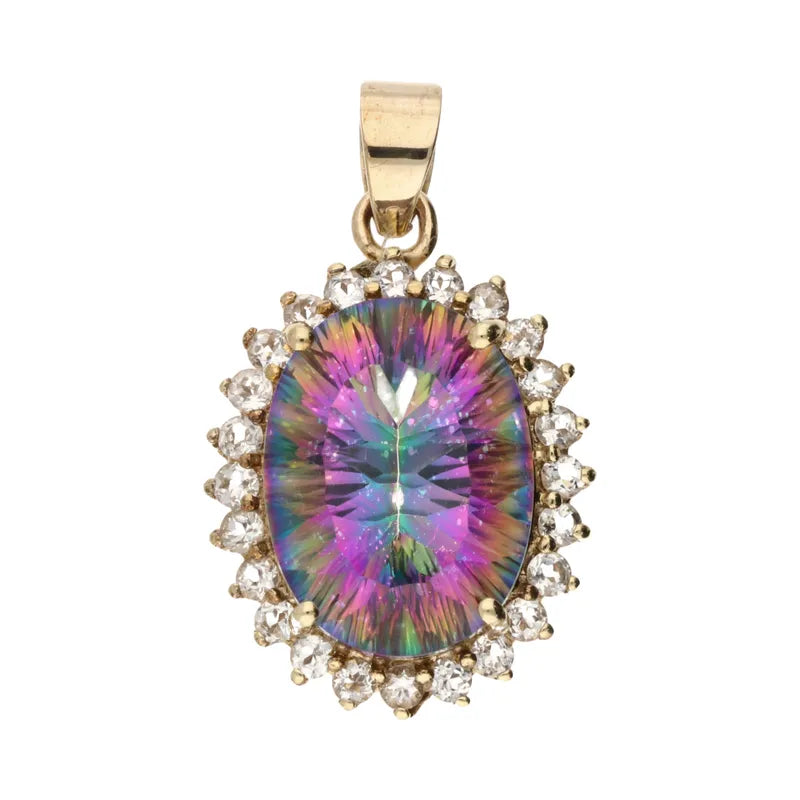 Pre-Owned 9ct Yellow Gold Rainbow Quartz & White Topaz Cluster Pendant