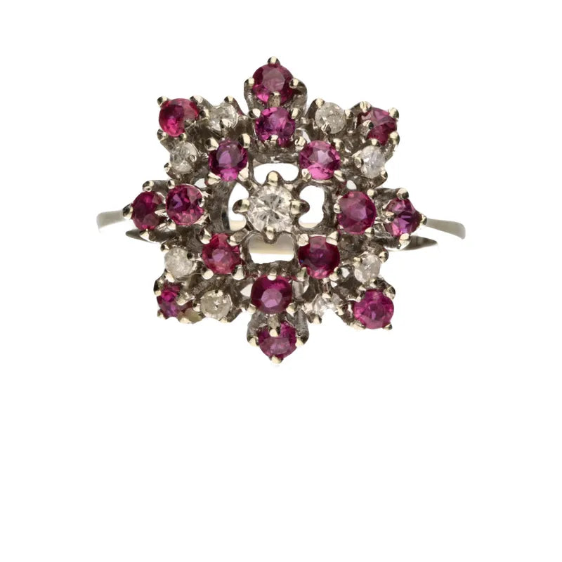 Pre-Owned 18ct White Gold Ruby & Diamond Openset Cluster