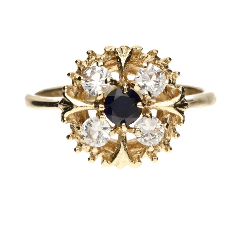 Pre-Owned 9ct Yellow Gold Blue/Clear CZ Openset Ring
