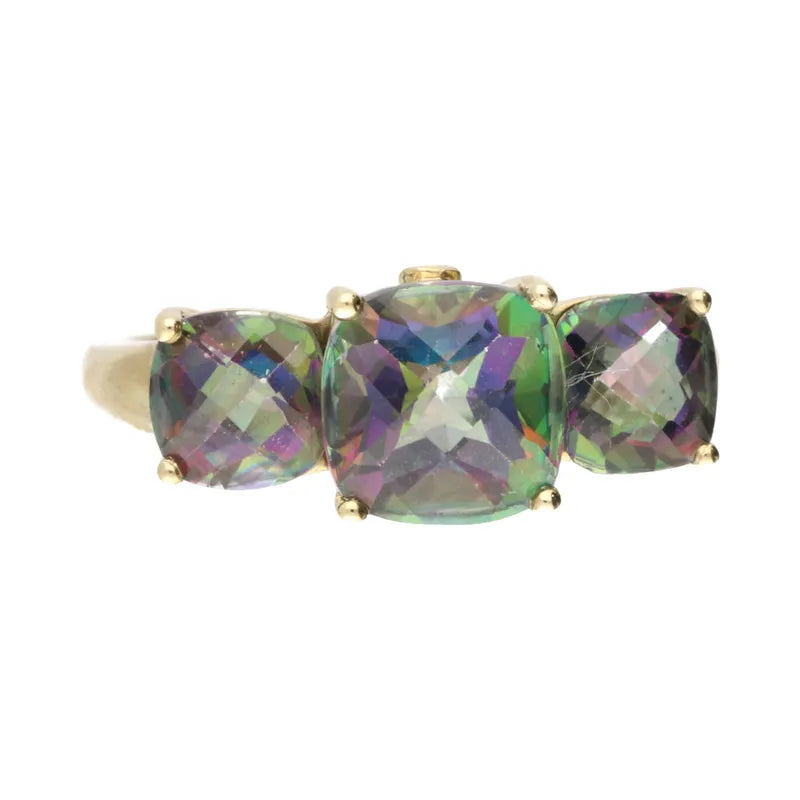 Pre-Owned 9ct Yellow Gold Mystic Topaz Trilogy Ring