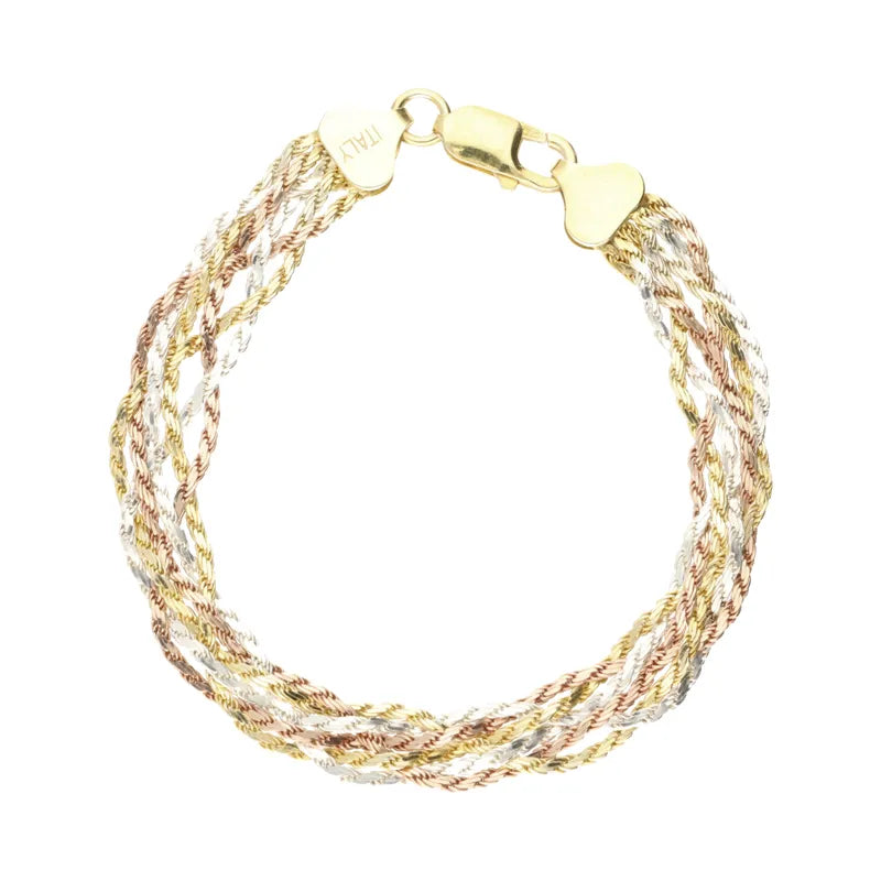 Pre-Owned Sterling Silver Tri Colour Braided Bracelet 20cm