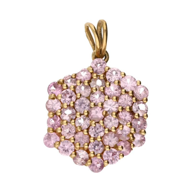 Pre-Owned 9ct Yellow Gold Pink Sapphire Cluster Pendant 3.00ct