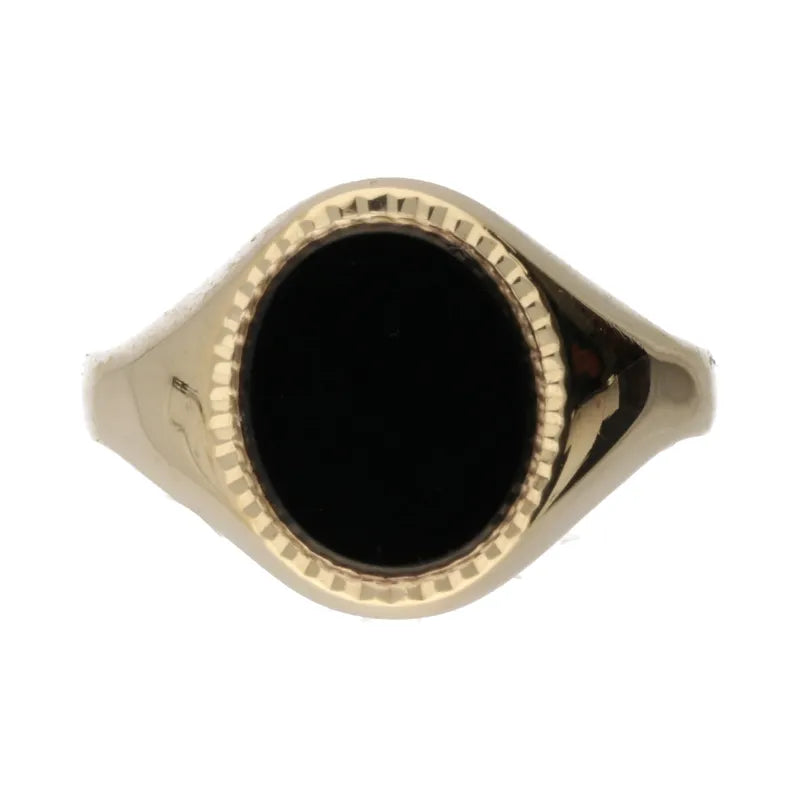 Pre-Owned 9ct Yellow Gold Oval Onyx Signet Ring