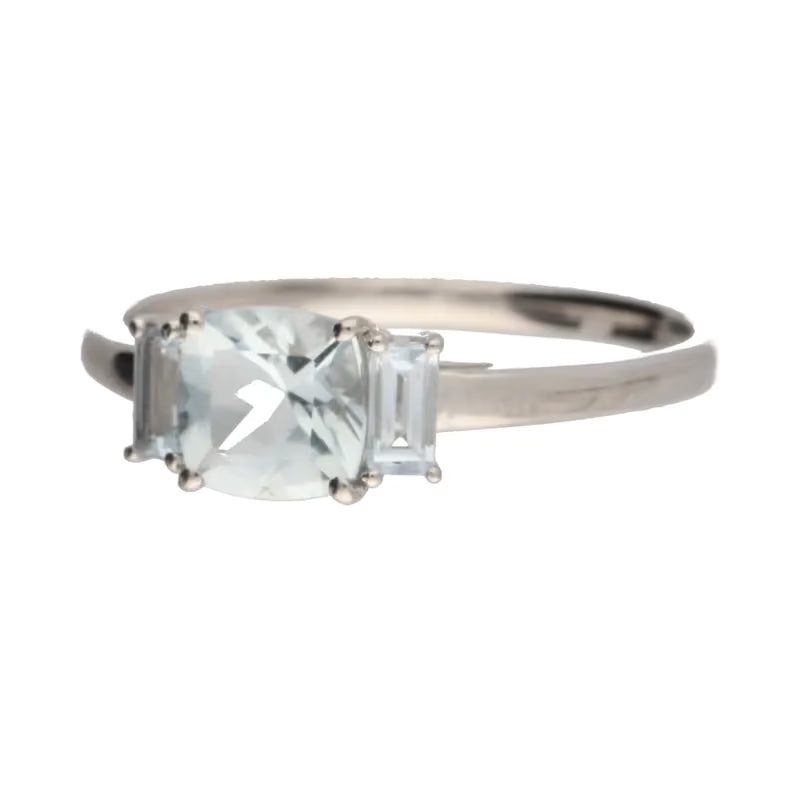 Pre-Owned 9ct White Gold Aquamarine Trilogy Ring