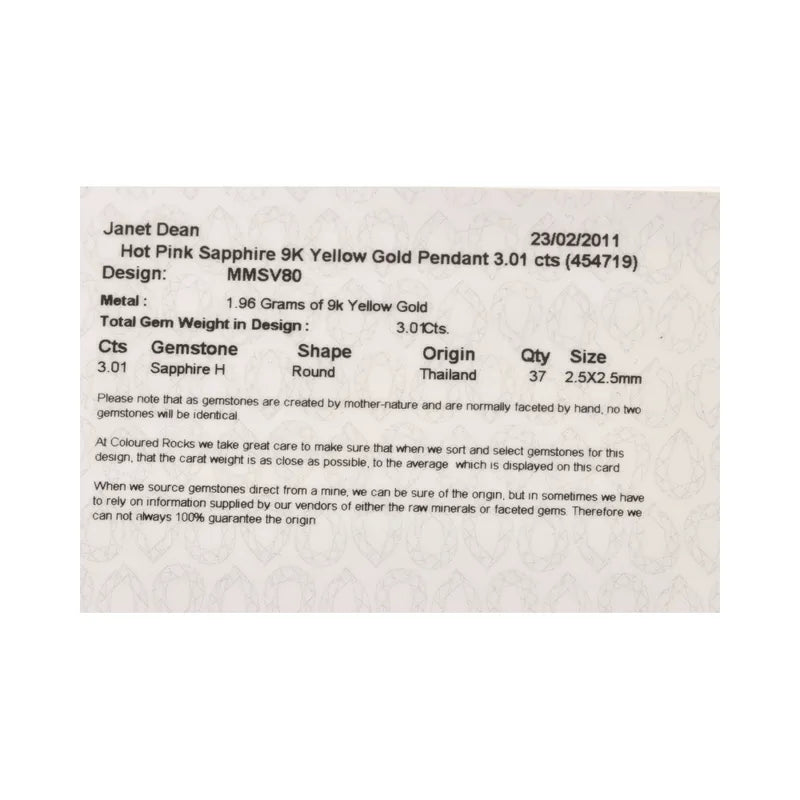 Pre-Owned 9ct Yellow Gold Pink Sapphire Cluster Pendant 3.00ct