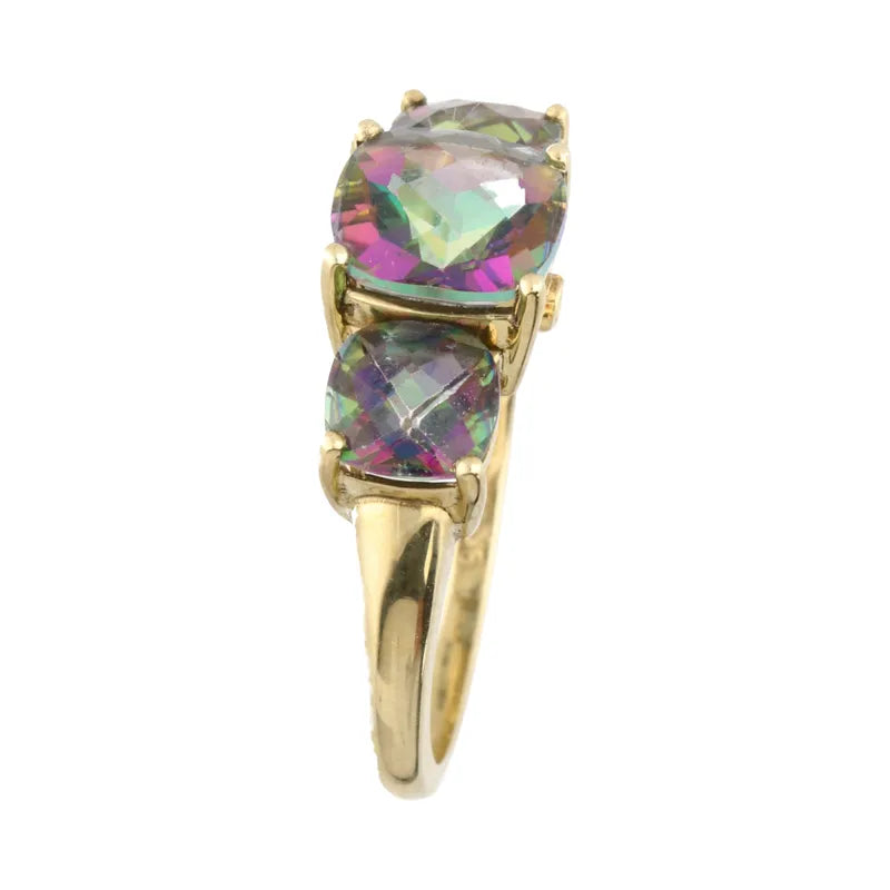 Pre-Owned 9ct Yellow Gold Mystic Topaz Trilogy Ring
