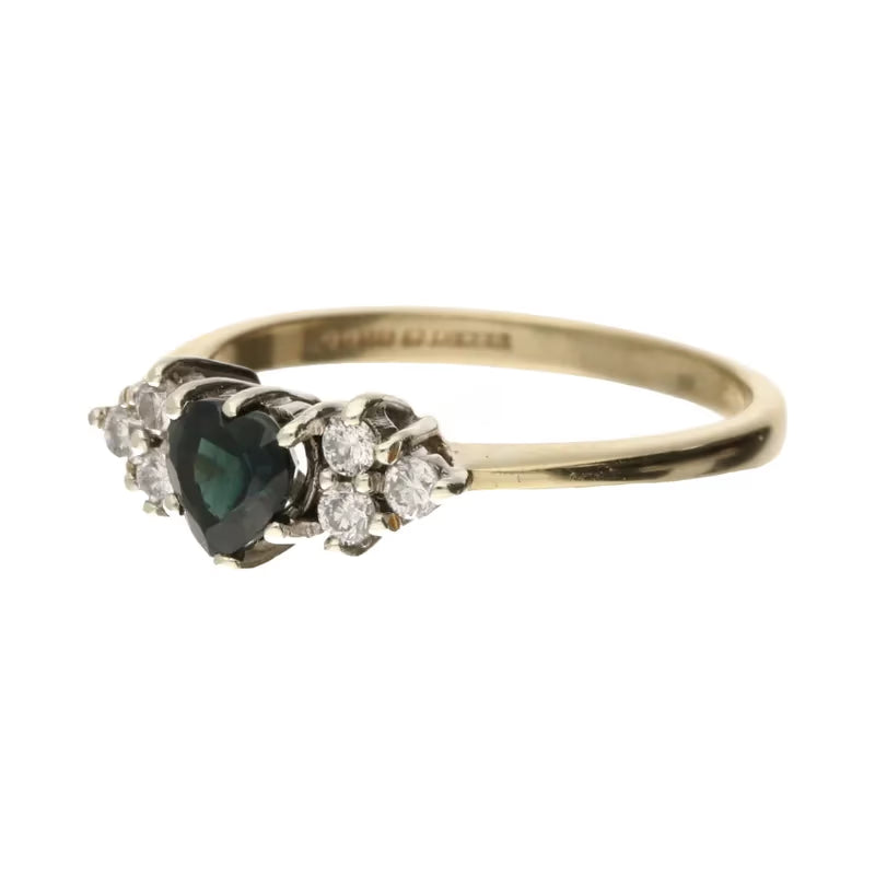 Pre-Owned 9ct Yellow Gold Heart Cut Sapphire & Diamond Trefoil Ring