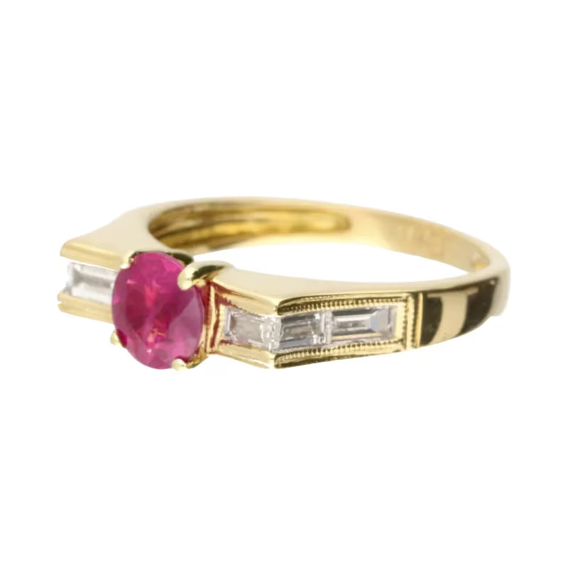 Pre-Owned 18ct Yellow Gold Ruby & Baguette Cut Diamond Ring