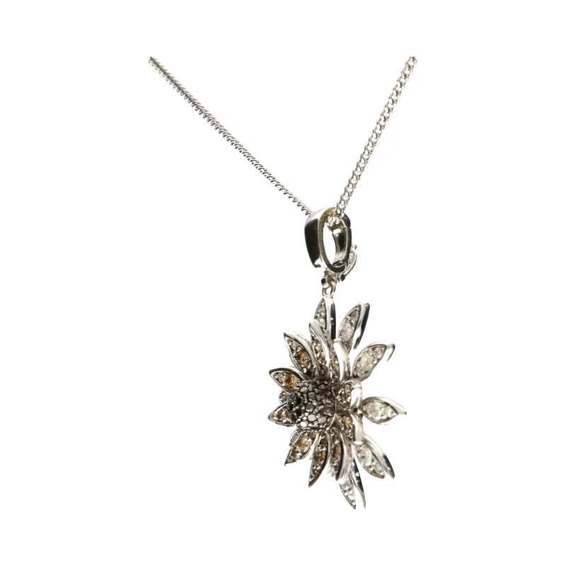 Pre-Owned 18ct White Gold Flower Diamond Cluster Pendant Approx 1.2ct