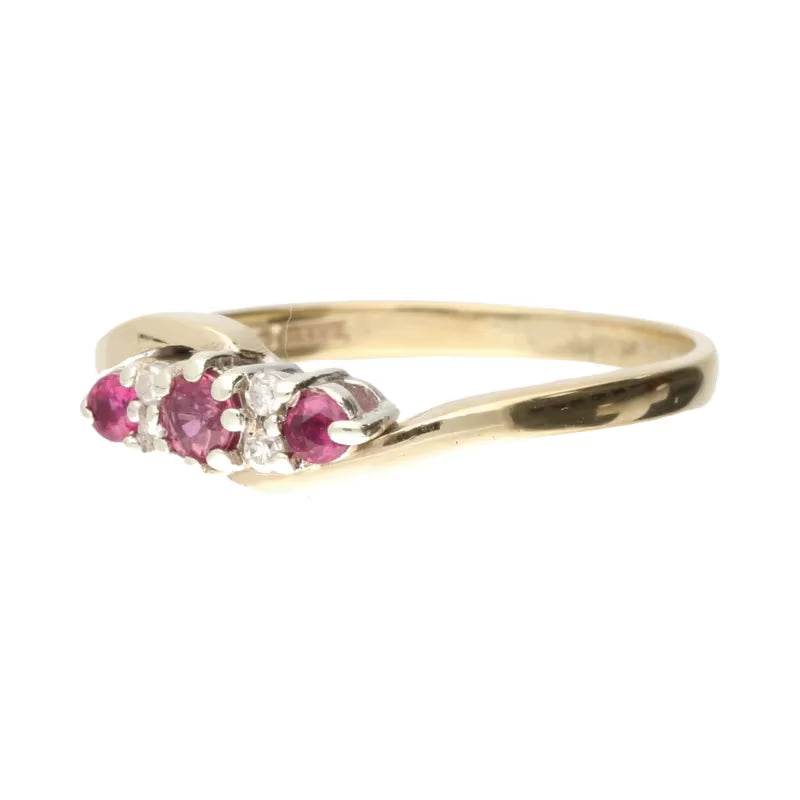 Pre-Owned 9ct Yellow Gold Ruby & Diamond Swirl Ring
