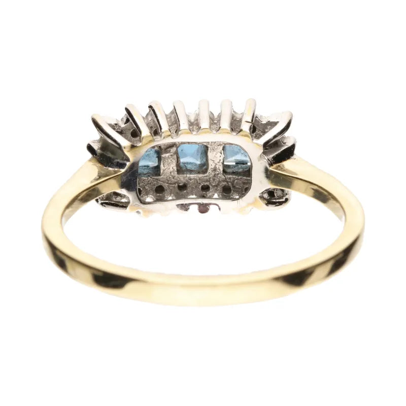 Pre-Owned 9ct Yellow Gold Blue Topaz & Diamond Cluster Ring