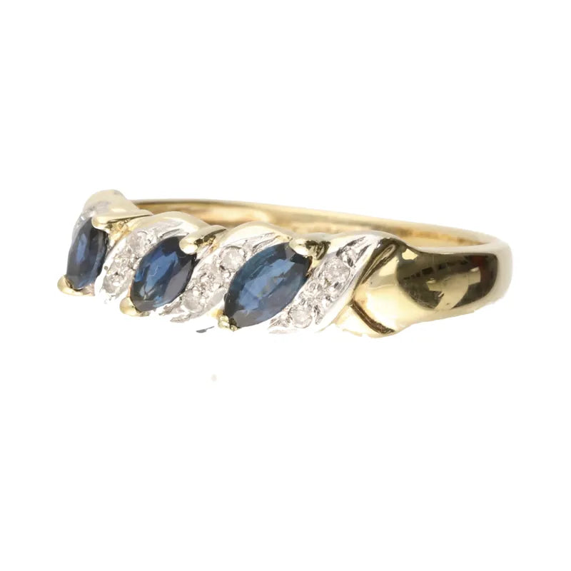 Pre-Owned 9ct Yellow Gold Marquise Sapphire & Diamond  Ring
