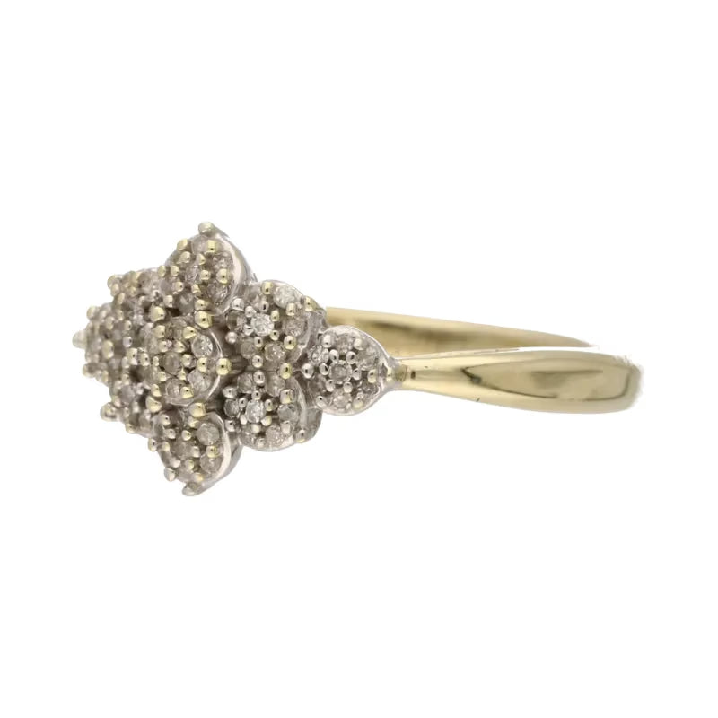 Pre-Owned 9ct Yellow Gold Diamond Flower Cluster Ring
