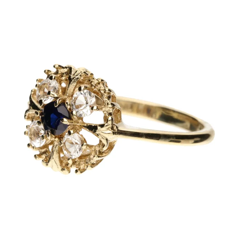 Pre-Owned 9ct Yellow Gold Blue/Clear CZ Openset Ring