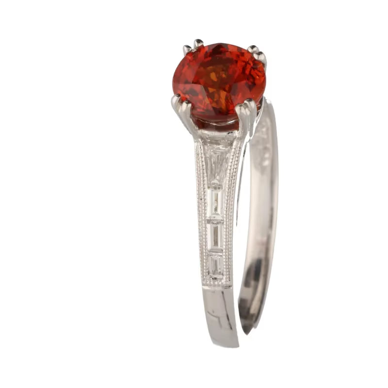 18ct White Gold Orange Sapphire & 0.27ct Diamond Ring - David Christopher Jewellers