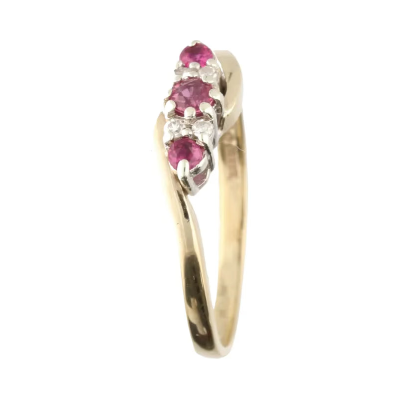 Pre-Owned 9ct Yellow Gold Ruby & Diamond Swirl Ring