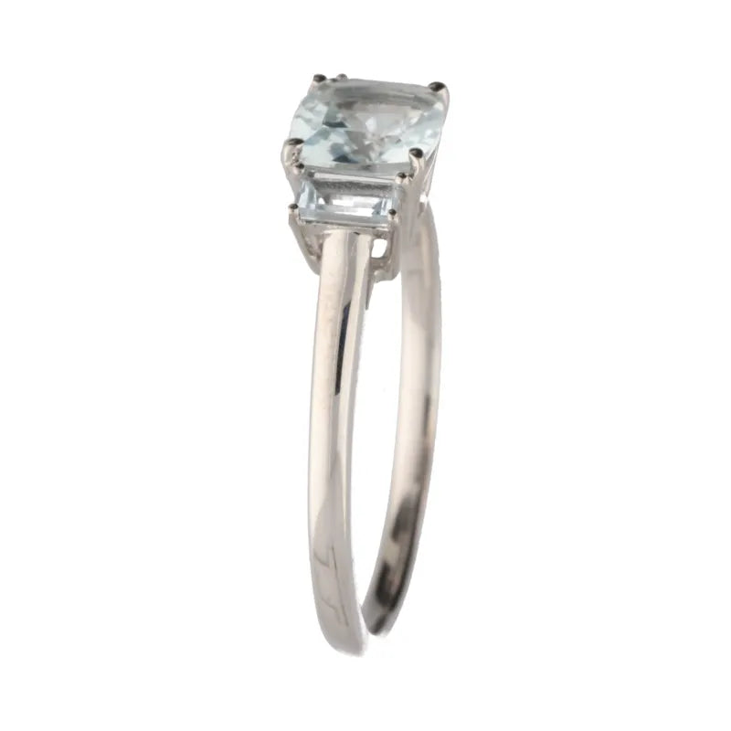 Pre-Owned 9ct White Gold Aquamarine Trilogy Ring