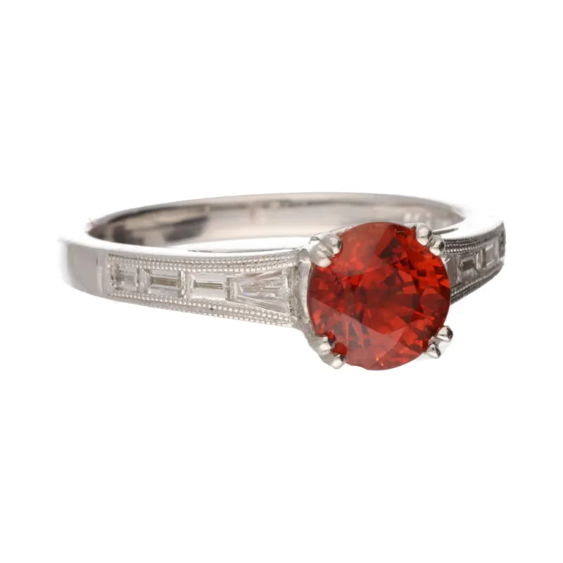 18ct White Gold Orange Sapphire & 0.27ct Diamond Ring - David Christopher Jewellers